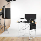 Tall Directors Chair, 41'' Portable Makeup Artist Chair with Side Table, Tall Folding Chair for Camping, Home Patio, Golf Course, Cup Holder and Storage Bag, Weight Capacity 400LBS