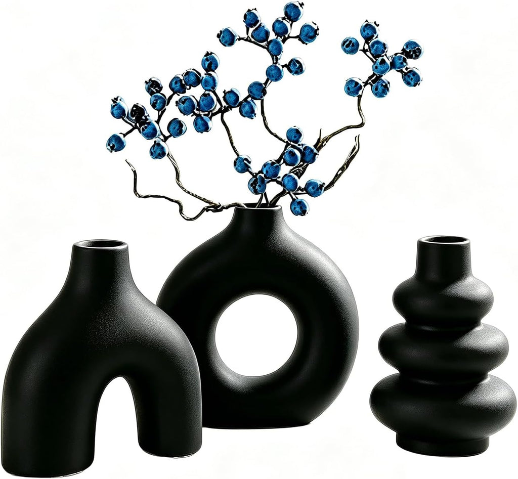 Upgraded Ceramic Vases Set for Home Decor, 3 Piece Modern Neutral Room Decor Desk Vase Bedroom Decor Flower Vase for Table Shelf Office Kitchen, Happy Birthday Gifts for Women Mom Men (Mix-3Pcs)