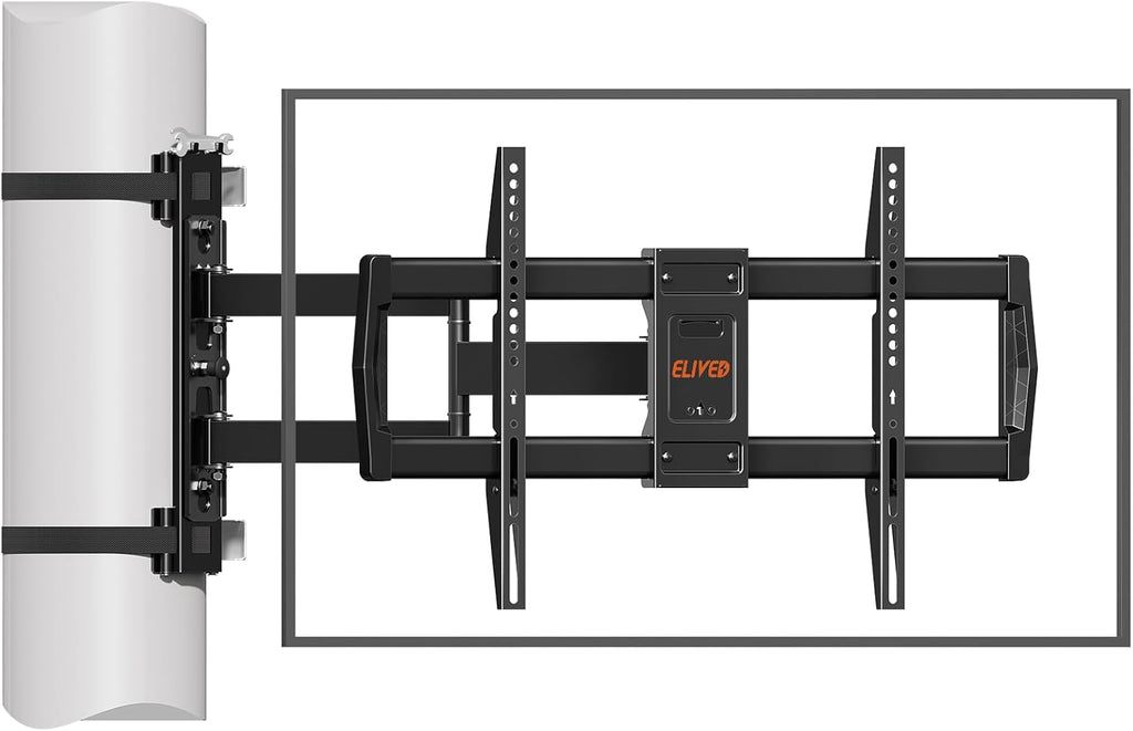 ELIVED Pillar TV Mount for Most 32"-75" TVs, Column TV Mount for Gazebo Patio Pergola, No Drill Full Motion tv Bracket Swivel and Tilt, Fits Multi-Shaped Poles, Max VESA 600x400mm, 88 Lbs.
