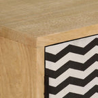 Solid Mango Wood Sideboard with Multicolored Patterns, 3 Compartments Storage Cabinet for Dining Room Living Room Entryway, Modern Furniture with Decorative Inlays and Sturdy