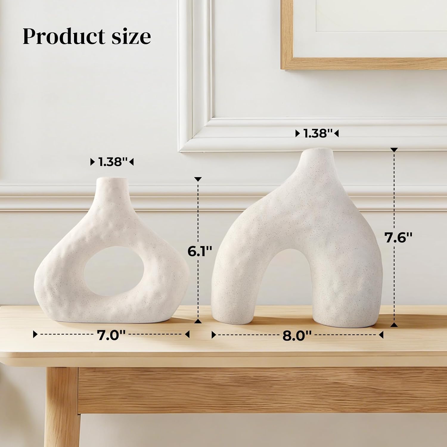 DOWAN Ceramic Vase Set of 2, 7.6" Decorative Pampas Vase for Home Decor, Modern Farmhouse Pottery Vase for Living Room Coffee Table Kitchen Bedroom Desk Entryway Mantel Book Shelf, Soft White
