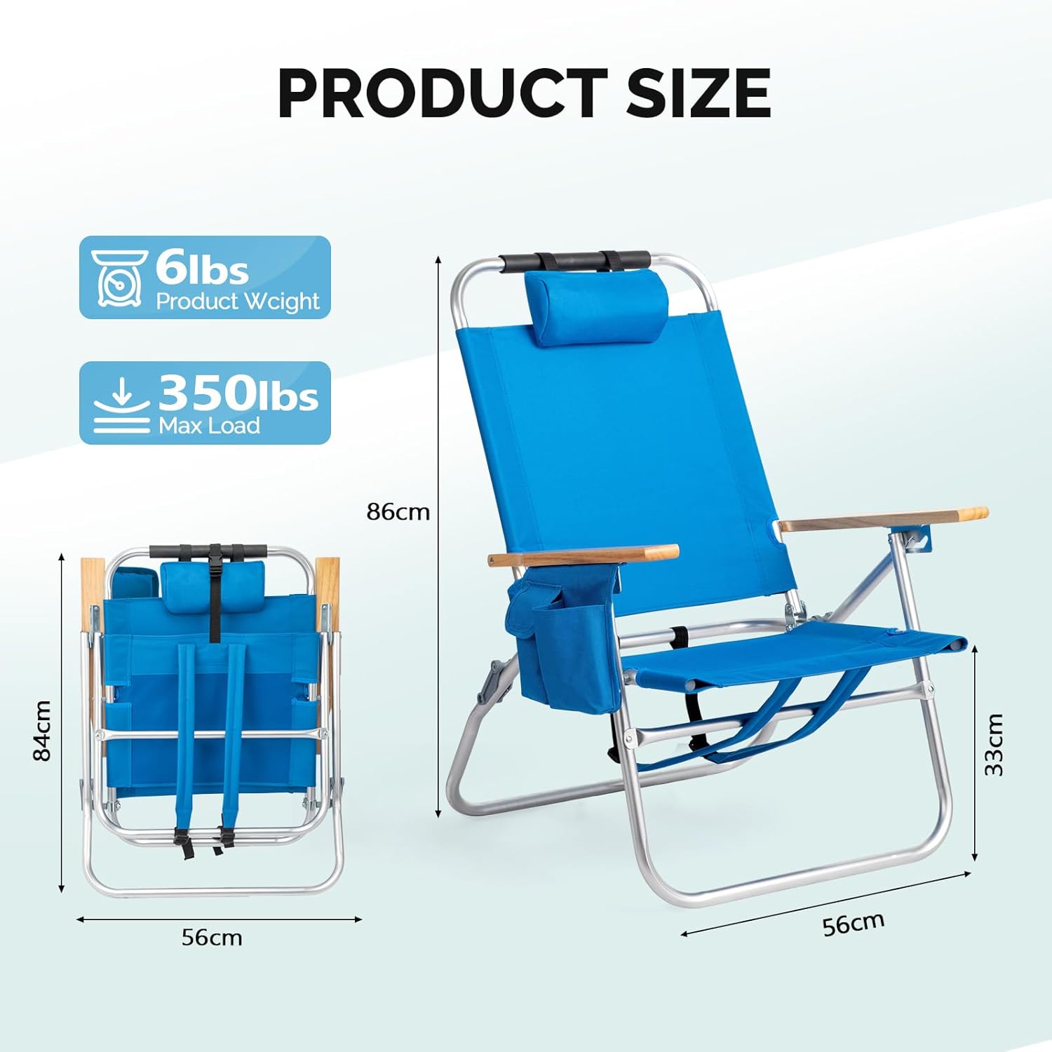 Bonnlo Lightweight Backpack Beach Chair, 2 Pack Portable Beach Chairs for Adults with Side Bag. 3 Level Adjustable Positions for Camping Patio and Picnic