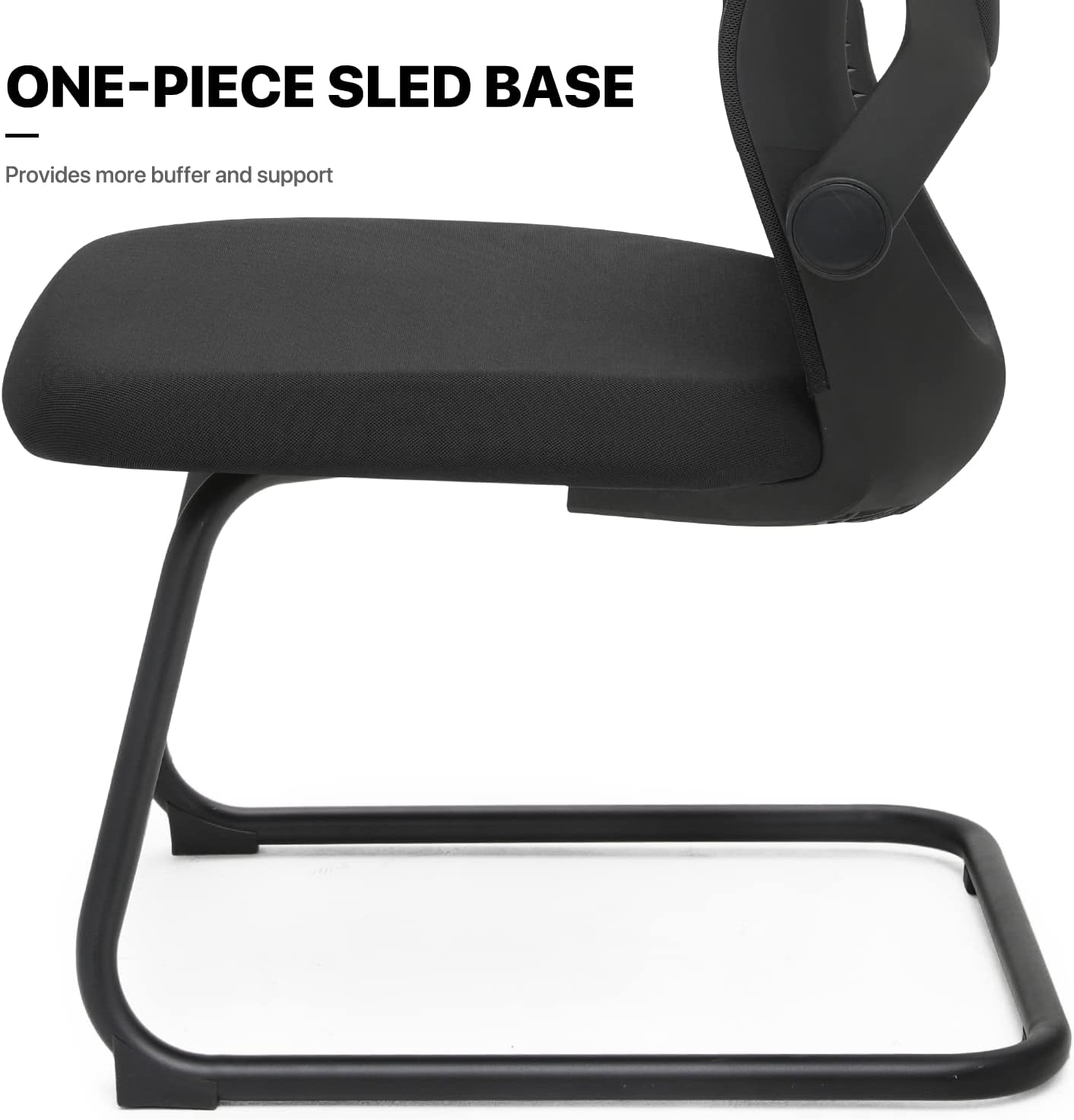 MoNiBloom Office Guest Chair Without Wheels, Executive Reception Chair with Lumbar Support and Sled Base, Mid-Back Mesh Task Chair with Flip-Up Arms for Reception Conference Wait Room, 250 LBS, Black