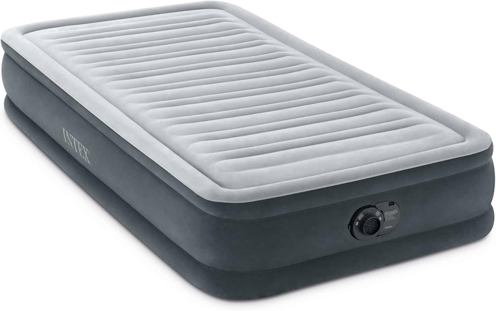 INTEX 67765ED Dura-Beam Deluxe Comfort-Plush Mid-Rise Air Mattress : Fiber-Tech – Twin Size – Built-in Electric Pump – 13in Bed Height – 300lb Weight Capacity