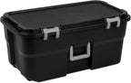 22 Gallon Large Rolling Footlocker, Heavy Duty Plastic Storage Trunk with Wheels and Lockable Handle, Black, 31" x 18" x 14"