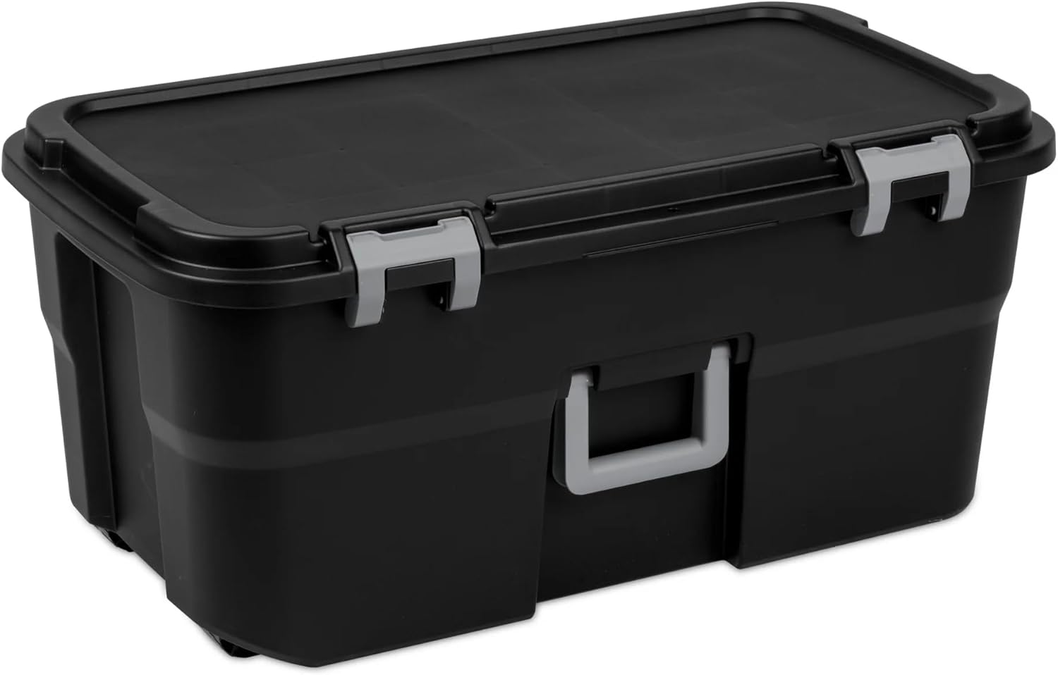 22 Gallon Large Rolling Footlocker, Heavy Duty Plastic Storage Trunk with Wheels and Lockable Handle, Black, 31" x 18" x 14"