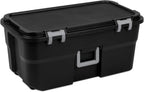 31.4" Black Plastic Storage Footlocker - Heavy-Duty Trunk with Wheels & Lockable Latches - for Camping, College Dorms & Home Organization