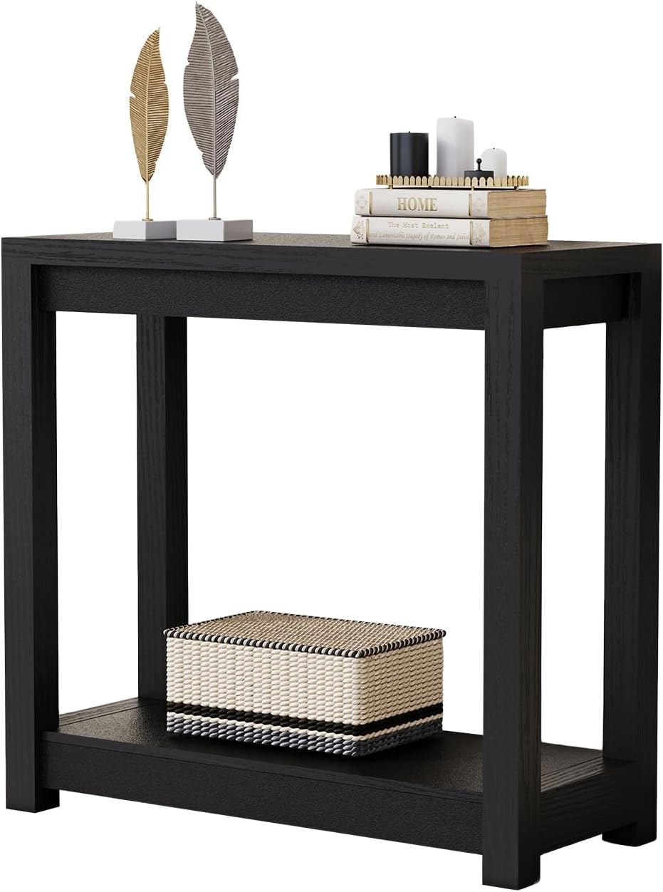 32" Entryway Table, Long Narrow Console Table with Shelves, Farmhouse Wood Sofa Table Behind Couch, Rustic Entry Table for Hallway, Living Room or Foyer, Black