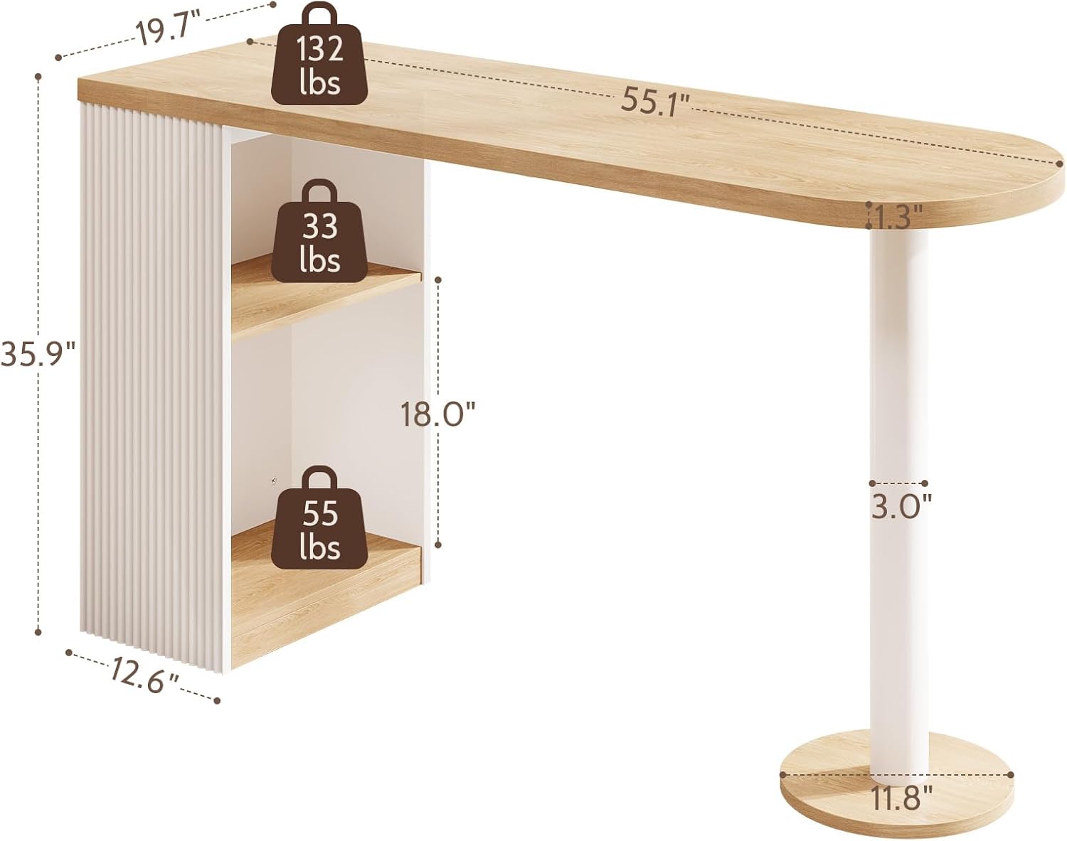 Bar Height Table, 55" Modern Kitchen Bar Table with Open Storage Shelf, Counter Height Dining Table for Kitchen, Breakfast Nook, Dining Room