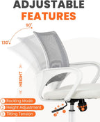NEO CHAIR Office Desk Computer Chair Ergonomic Mesh Gaming Cushion Seat with Comfy Lumbar Mid Back Support Adjustable Height Swivel Rolling Wheels for Home Task (Ivory)