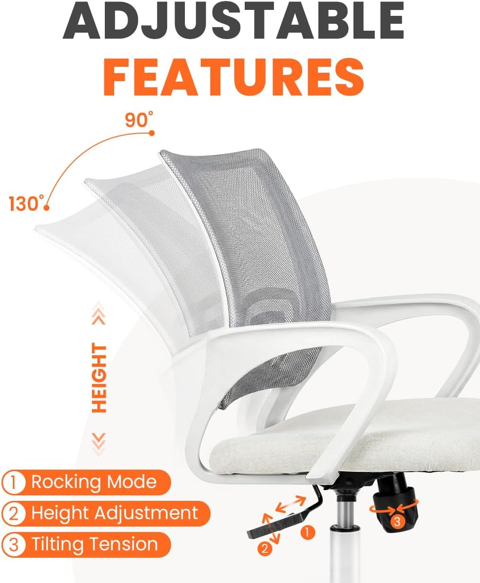 NEO CHAIR Office Desk Computer Chair Ergonomic Mesh Gaming Cushion Seat with Comfy Lumbar Mid Back Support Adjustable Height Swivel Rolling Wheels for Home Task (Ivory)
