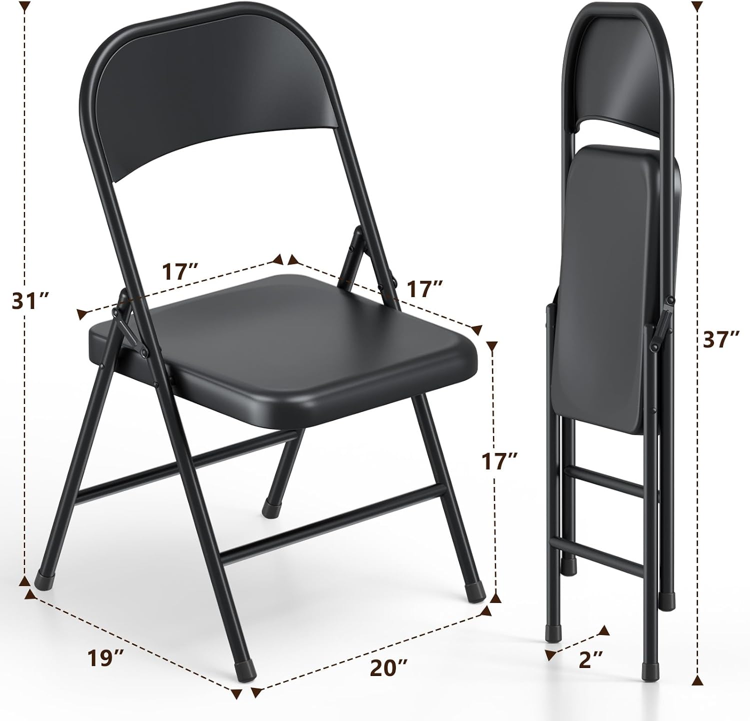 Folding Chairs 4 Pack, Heavy Duty Metal Foldable Chairs, Indoor Outdoor Portable Chair, Event Chair for Wedding Party Banquet Church Kitchen, Load Capacity 360 Lbs, All-Iron Material (Black)