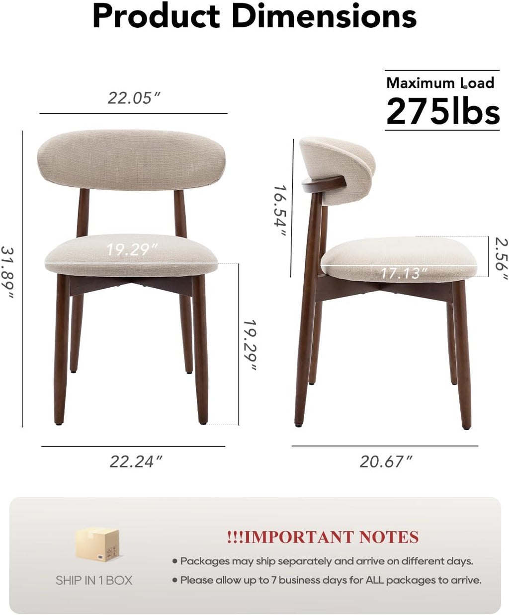 Dining Room Chairs Set of 2, Upholstered Farmhouse Dining Chairs, Modern Fabric Kitchen Chairs with Solid Wood Leg,Beige
