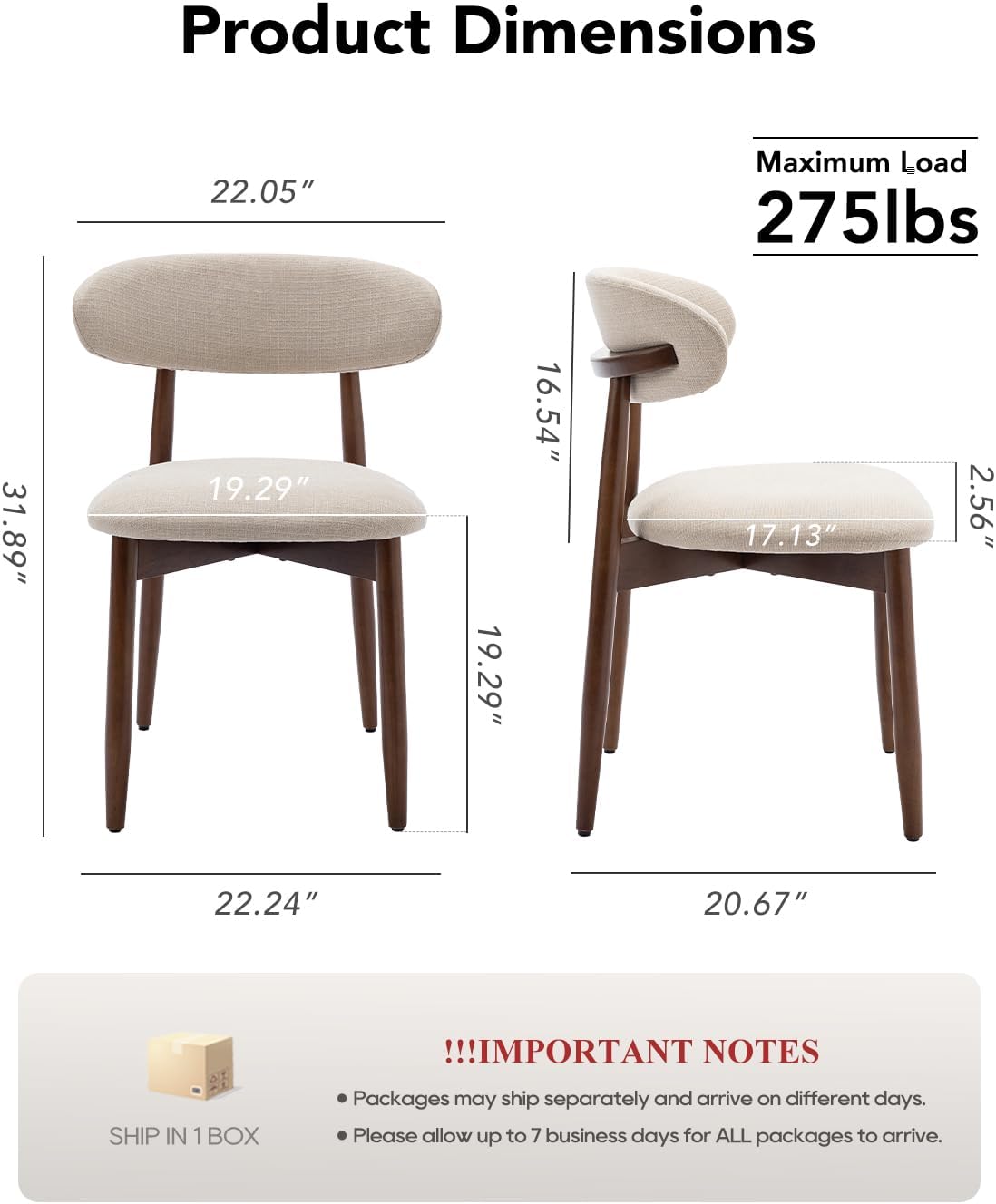 Dining Room Chairs Set of 2, Upholstered Farmhouse Dining Chairs, Modern Fabric Kitchen Chairs with Solid Wood Leg,Beige