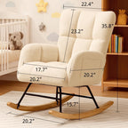 COMHOMA Nursery Rocking Chair, Teddy Upholstered Glider Rocking Chair with Side Pockets, Accent Chair with High Backrest Reading Chair for Adult, Nursery, Bedroom, Living Room,Offices(Beige)
