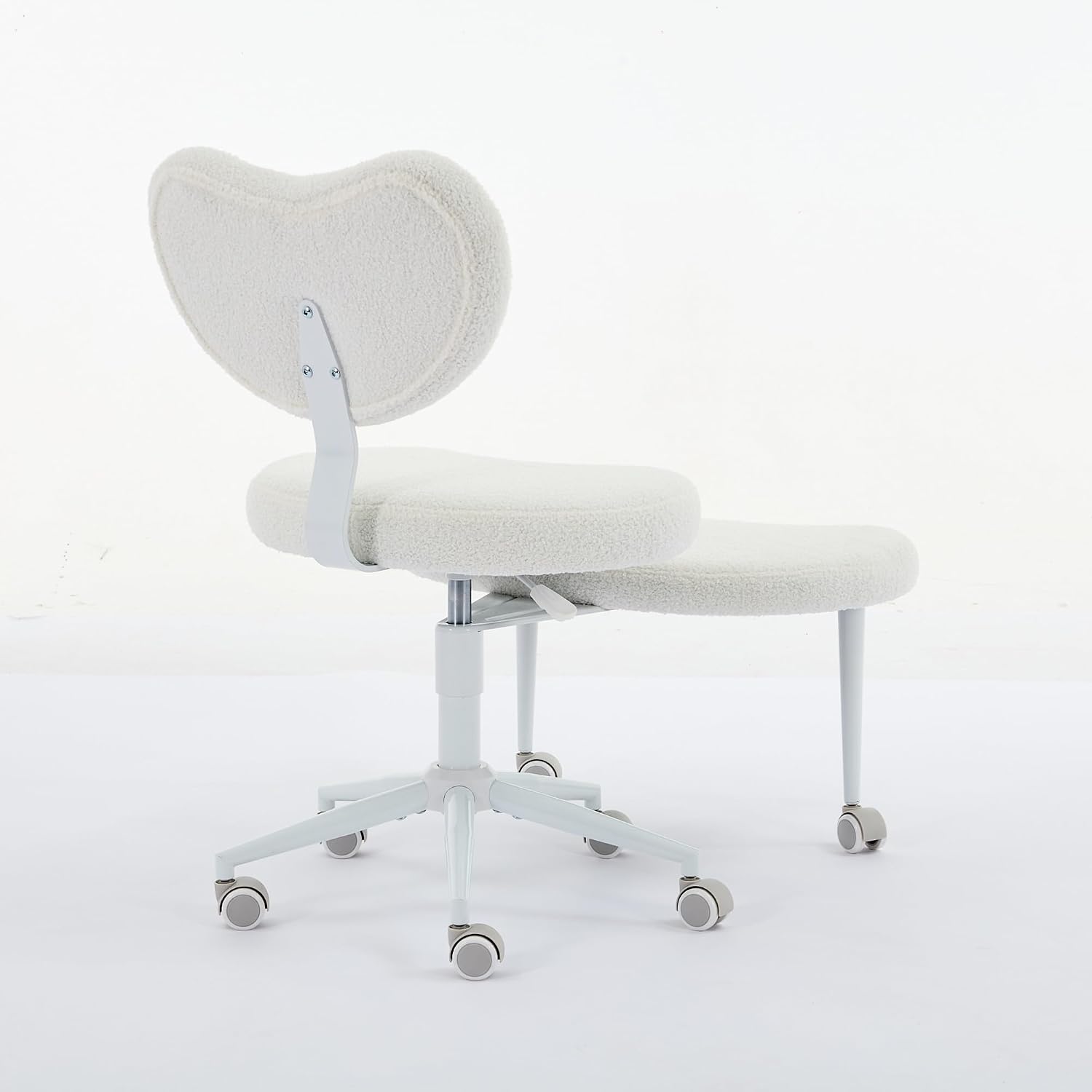 Cross Legged Office Chair with Wheels–360°Swivel Meditation Chair, Adjustable Height Yoga Office Chair for Adults, Ergonomic Kneeling Chair with Back Support for ADHD,Teddy Fabric Ivory