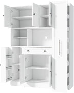 Traditional Freestanding Kitchen Pantry with Pull-Out Side Cabinet, Door Shelves and Drawer, Large Buffet Sideboard Cupboard for Dining Room (White)