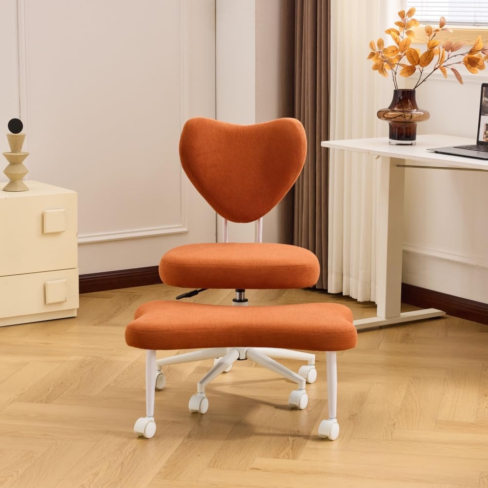 Ergonomic Cross Legged Office Chair - Meditation Kneeling Chair with Lumbar Support, Adjustable Height Swivel Seat with Wheels for Office Work Study Yoga Reading Home Living Room, Orange