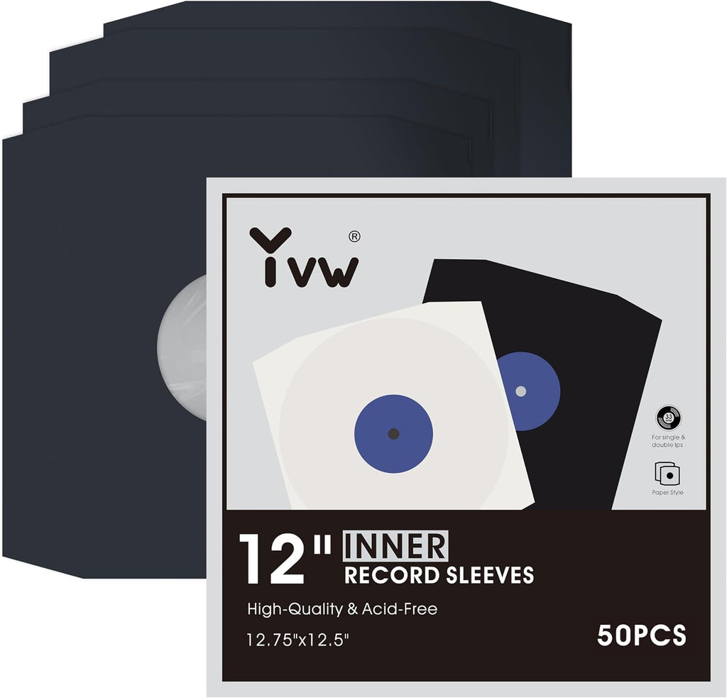 YVW 50Pcs Vinyl Record Inner Sleeves, Black Kraft Paper Record Sleeves with Poly Lined for 12" Records, Comer Cut Design Acid Free Album Covers, Vinyl Record Album Covers LP Jacket Protective