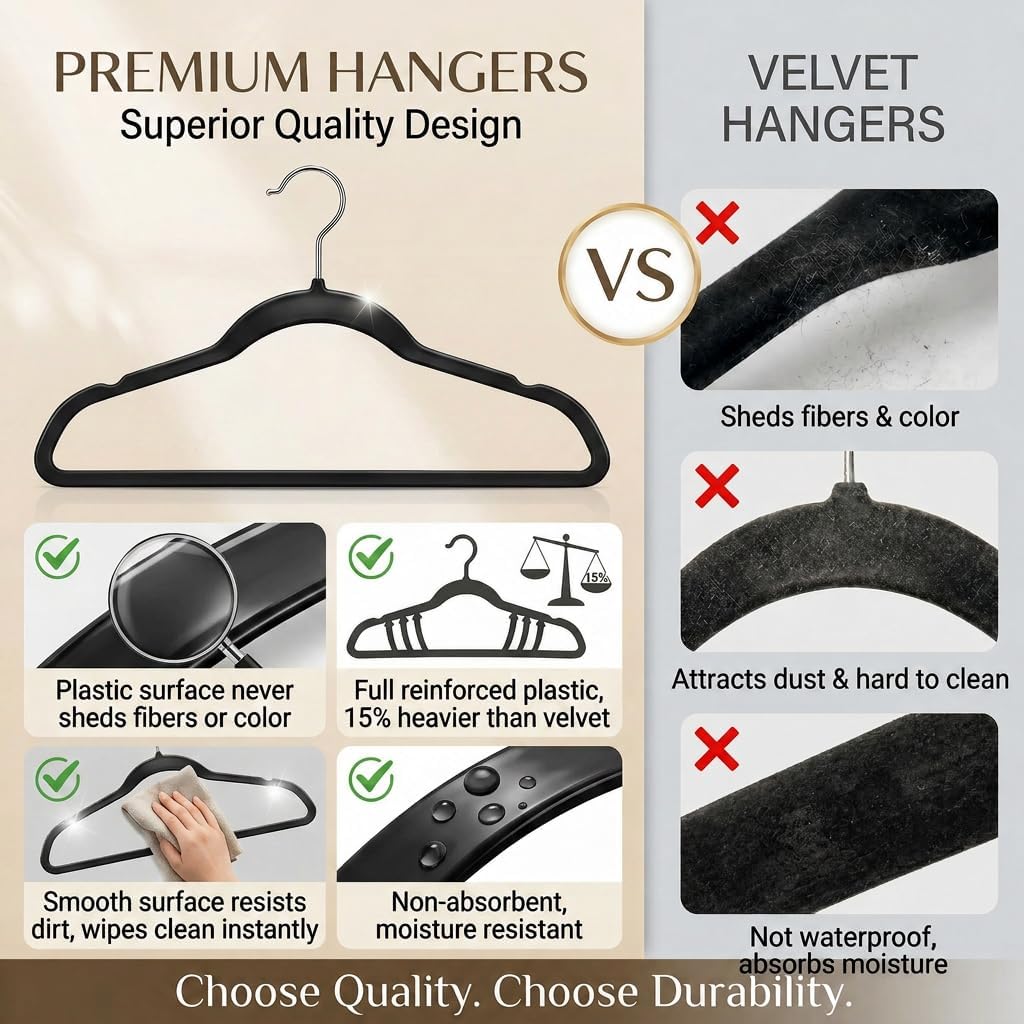 SMARTOR Plastic Hangers 20 Pack - Thin and Slim Design for Space Saving Organizer - Heavy Duty Durable Closet Organizers and Storage with 360 Swivel Hooks, Non Slip Notches for Straps - Black