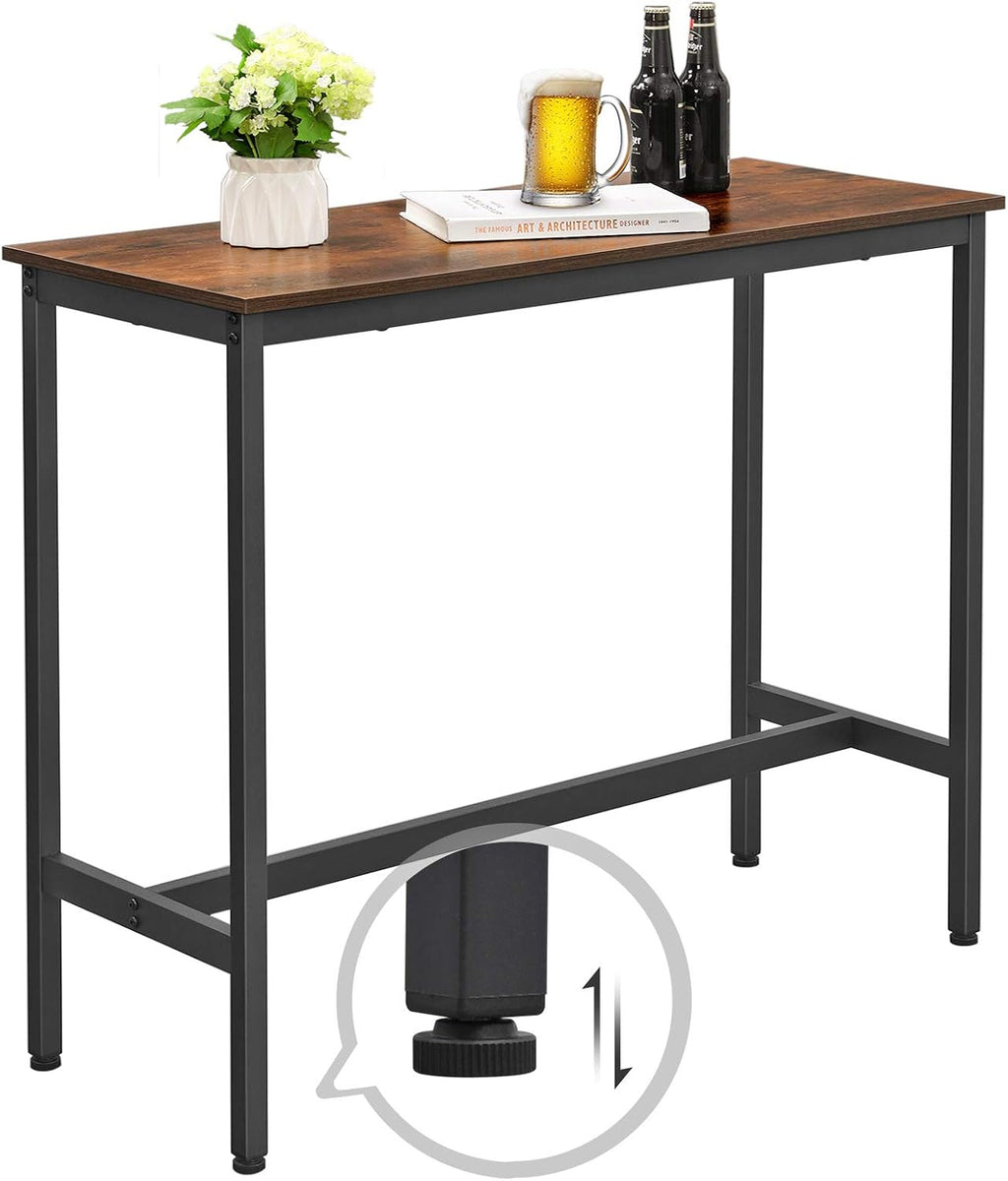 VASAGLE Bar Table, Kitchen Dining Table, High Top Pub Table, Bar Height Cocktail Table for Living Room Party, Sturdy Metal, 15.7 x 39.4 x 35.4 Inches for Narrow Spaces, Rustic Brown and Ink Black