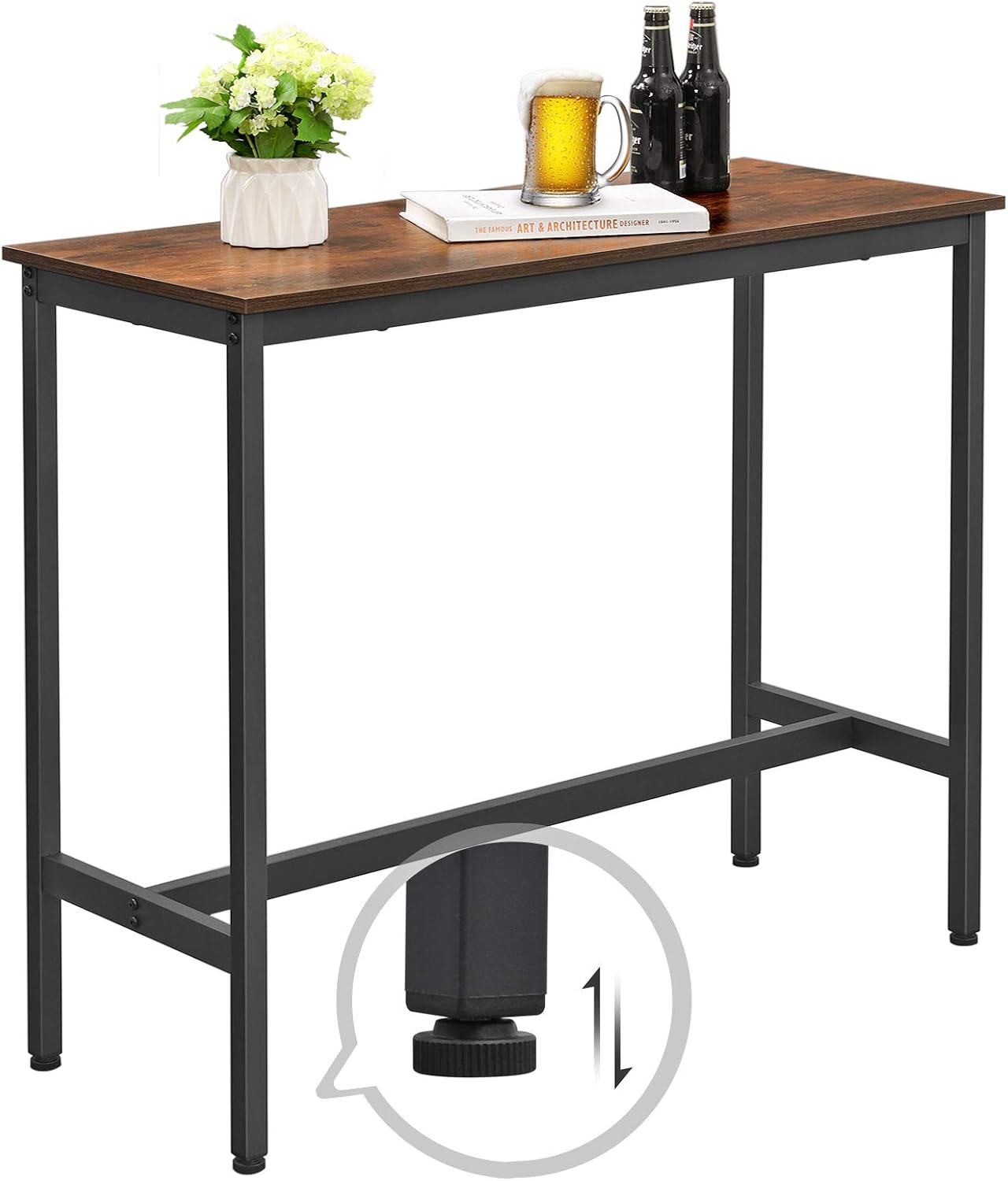 VASAGLE Bar Table, Kitchen Dining Table, High Top Pub Table, Bar Height Cocktail Table for Living Room Party, Sturdy Metal, 15.7 x 39.4 x 35.4 Inches for Narrow Spaces, Rustic Brown and Ink Black