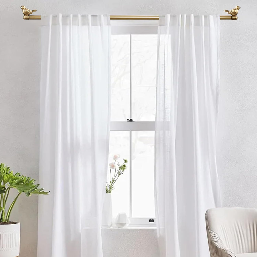 3/4-inch Cute Decorative Bird Adjustable Window Treatment Curtain Single Rod Set, 28" to 48" - Renaissance Gold