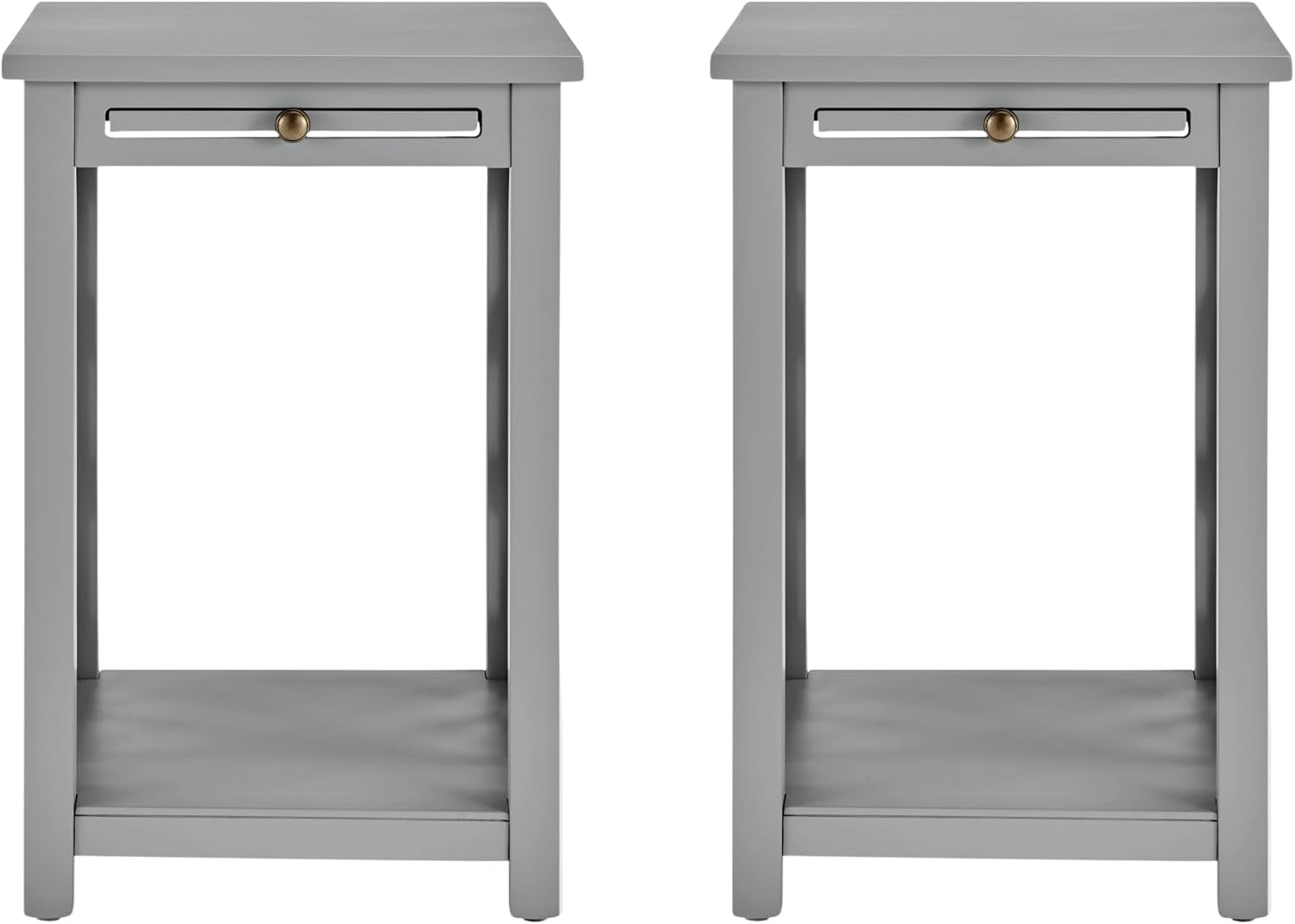 Alaterre Furniture Coventry 2-Pack Wood End Tables – Compact Side Tables with Pull-Out Tray, Bottom Shelf, and Open Square Side Panels – Easy Assembly Storage Tables for Living Room or Bedroom (Gray)