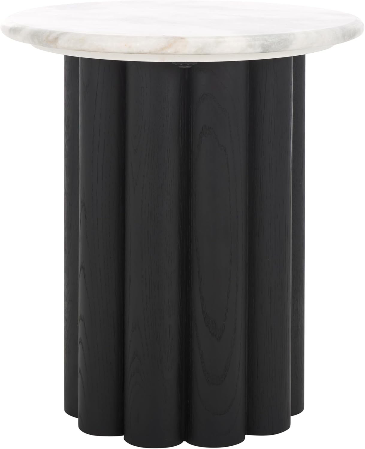SAFAVIEH Couture Collection - Roxiella Black Solid Wood & Round Marble Top Accent Table, Pedestal Design, Sculptural Modern Side Table (SFV9732B)