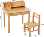 UNICOO Bamboo Toddler Desk and Chair Set with Lift-Top Storage, Kids Study Table with Hutch and Bookshelf, Writing Reading Art Desk for Boys and Girls Ages 3-8