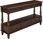 Knocbel Console Table with 6 Storage Drawers and Bottom Shelf, Vintage Sofa Table with Solid Wood Frame and Legs for Entryway Living Room, 54" W x 13.5" D x 32" H, Espresso