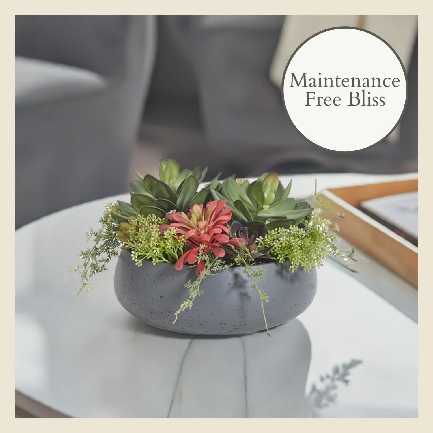 CG Hunter Faux Succulent Arrangement, Premium Artificial Indoor Plant Enhances Interior Design, Display on Any Surface in Your Home Adding an Inviting Touch of Nature, Grey Planter Pot Included