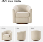 HULALA HOME Genuine Leather Swivel Barrel Chair, Round Swivel Accent Chair with Solid Wood Base, No Assembly Required, Beige