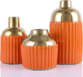 Orange Gold Ceramic Vase 3-Piece Set, Modern Geometric Decorative Vases, Small Ceramic Vases for Home Decor, Suitable for Dining Table, Shelf, Entryway Table, Fireplace, and Foyer Table Decor.