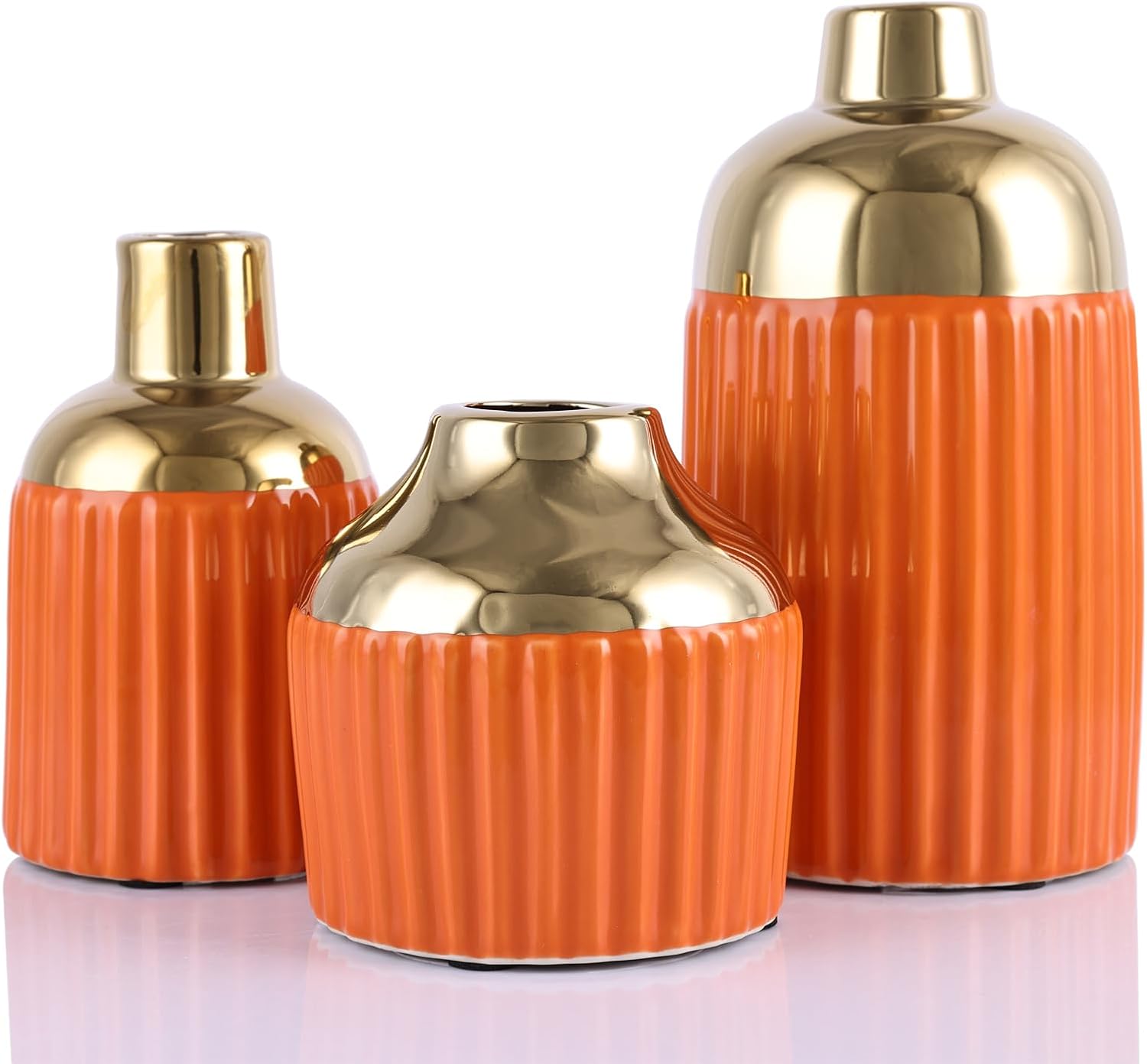 Orange Gold Ceramic Vase 3-Piece Set, Modern Geometric Decorative Vases, Small Ceramic Vases for Home Decor, Suitable for Dining Table, Shelf, Entryway Table, Fireplace, and Foyer Table Decor.