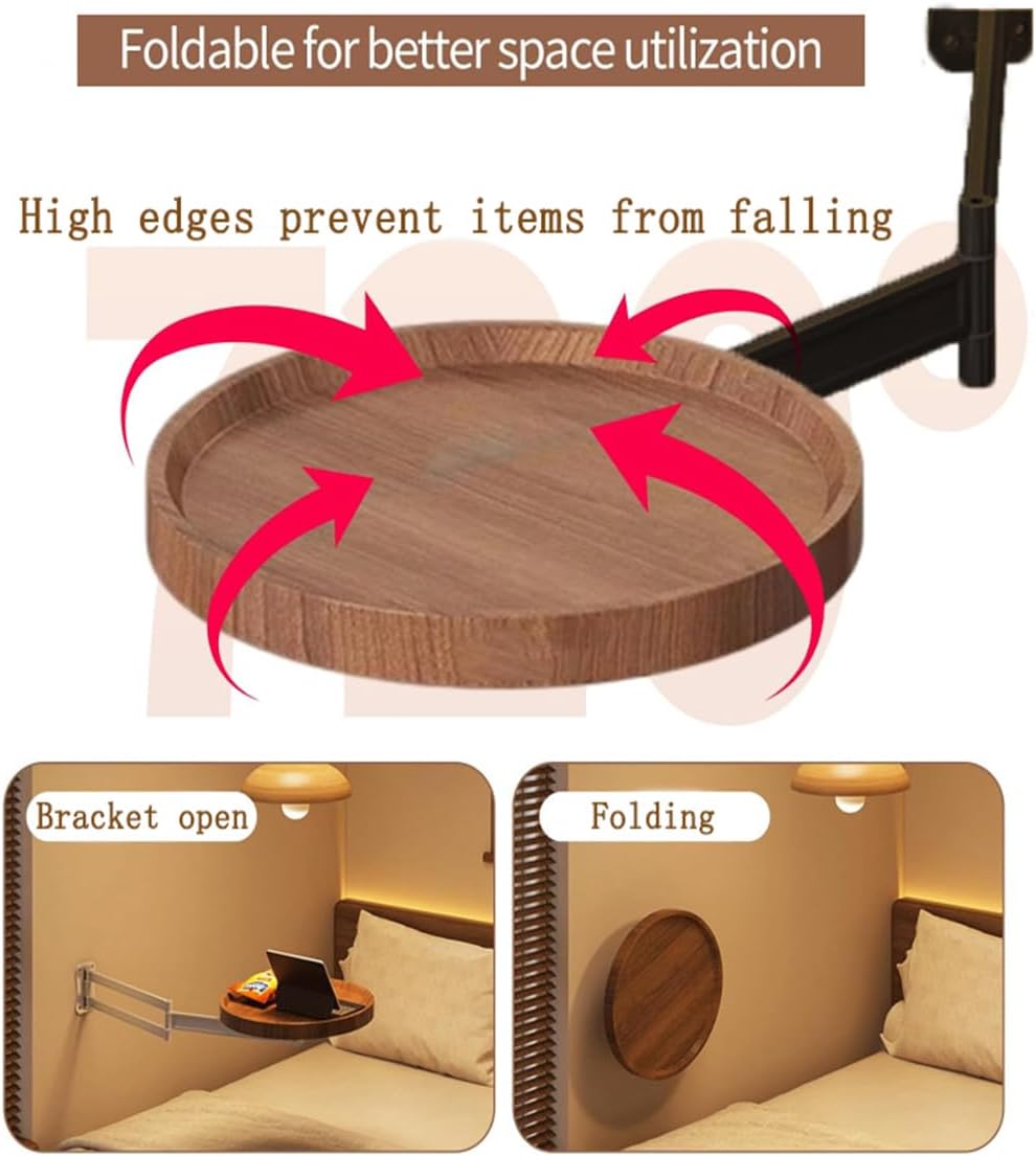 Retractable Wall Mount Folding Table, Adjustable Wall Mounted Coffee Table, Balcony Coffee Table, 13.78 Inch Round Wooden Tabletop, Acacia Brown, Adjustable Angle, Space-Saving Design (black, large)