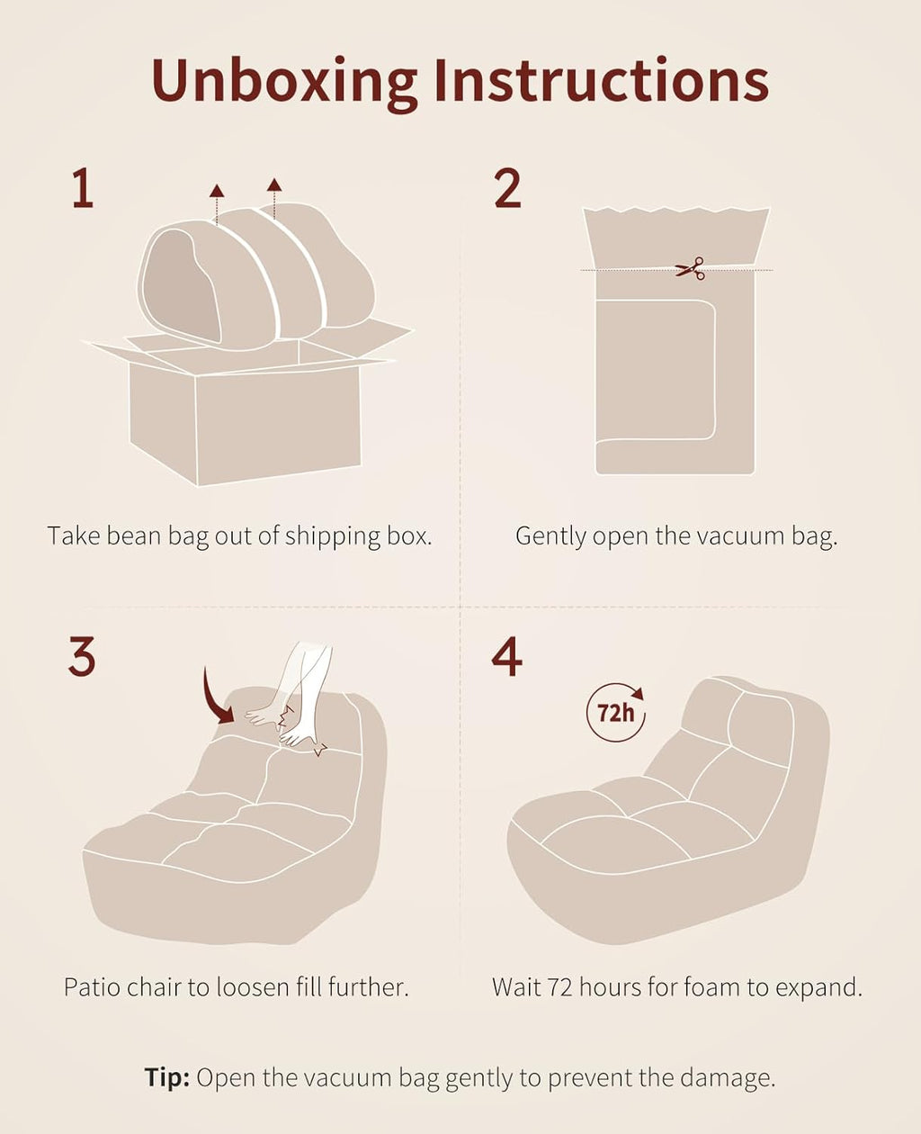 Relefree Giant Bean Bag Chair for Adults, High-Back Memory Foam Bean Bag, Comfy Boneless Chair, Lounge Chair for Bedroom, Living Room, Gaming, Reading Nook
