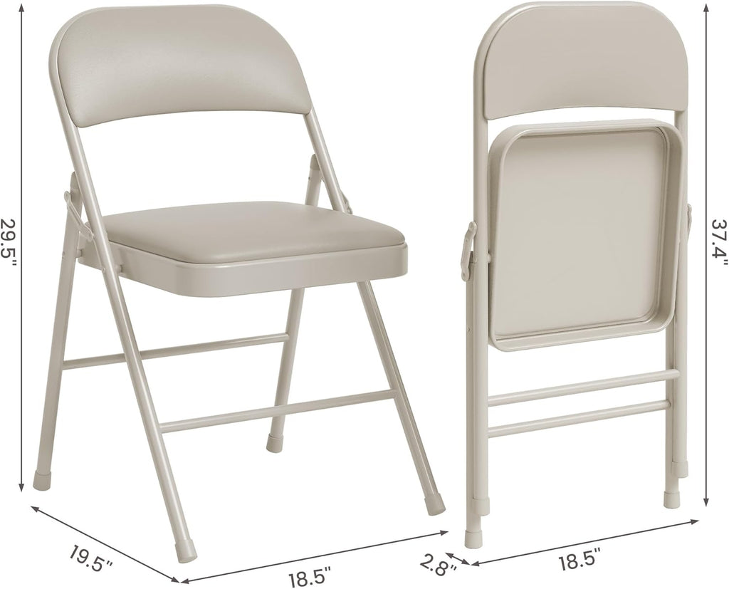 Folding Card Table and Chair Set of 5, No Assembly Required, Beige | Portable Square Card Table with 4 Padded Chairs, Foldable Chairs and Tables for Home, Indoor and Outdoor, Space-Saving