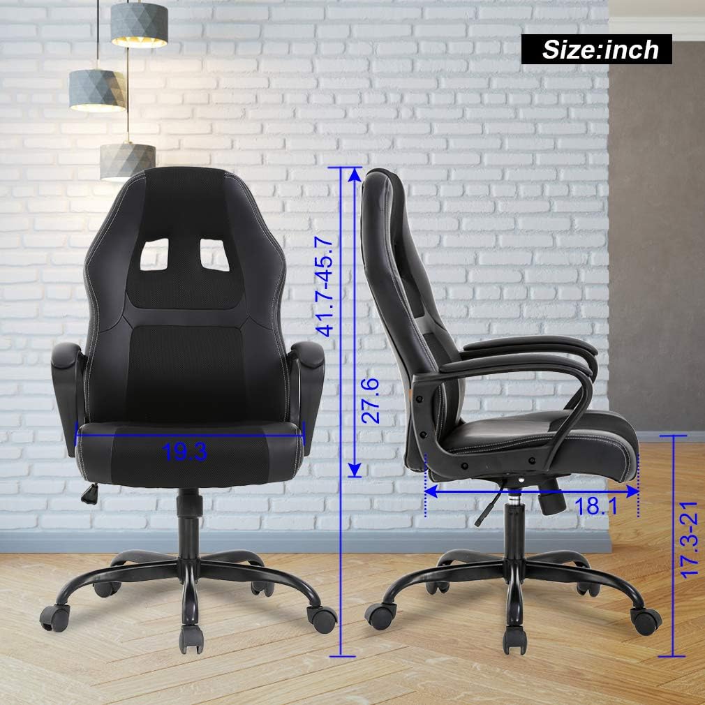 BestOffice Office Chair PC Gaming Chair Cheap Desk Chair Ergonomic PU Leather Executive Computer Chair Lumbar Support for Women, Men (Black)