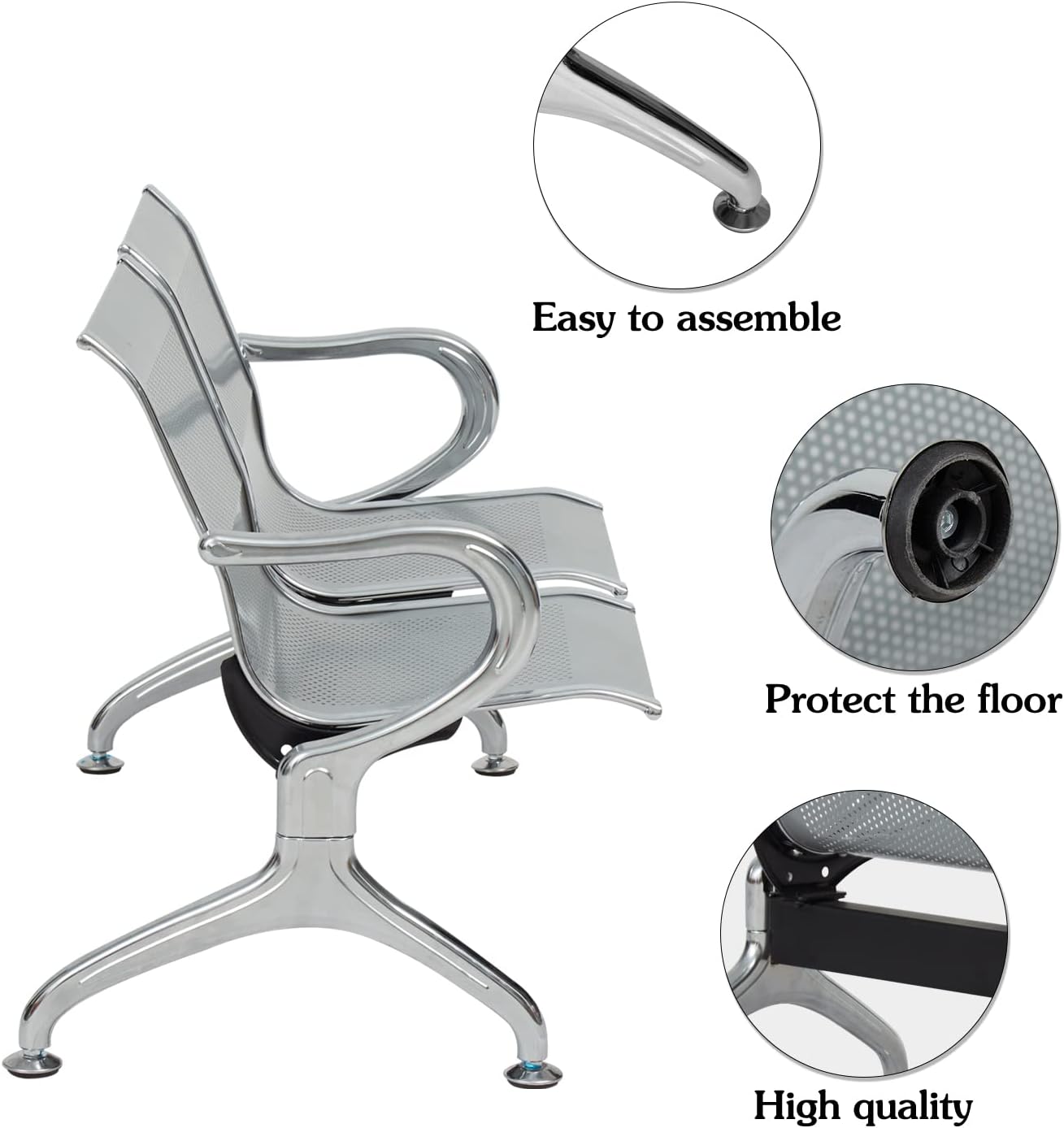 ide·o Airport Business Reception Hospital Chairs - Waiting Room Chair with Mesh Arms Reception Guest Chair for Salon Business Office Airport Hospital Bank Conference Room (2-Seat, Sliver-Mesh)