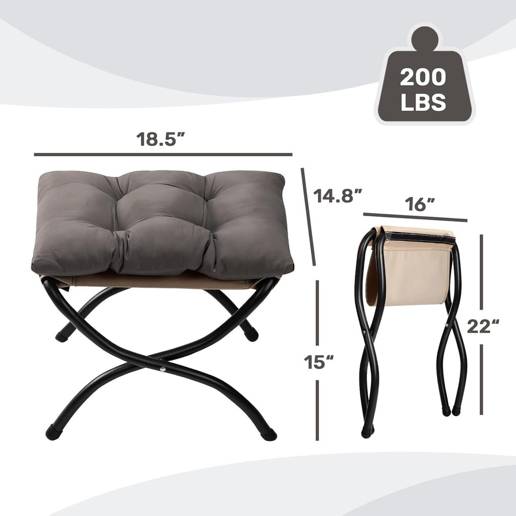 HollyHOME 15"(H) Folding Footrest Stool, Small Foldable Ottoman, Accent Padded Sofa Foot Stool for Chairs and Sofas, Portable Foot Rest Ottoman for Home, Living Room, Bedroom,Dorm,2-Pack,Dark Grey