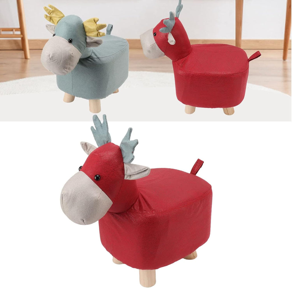 Animal Footstool for Kids, with Soft Sponge Seat Wood Legs, Animal Ottoman, Cute Cartoon Giraffe Shape for Home Kindergarten (Red)