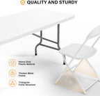 VINGLI 6 FT Plastic Folding Table Set with 8 White Folding Chairs for Picnic, Event, Training, Outdoor Activities, at Home and Commercial Use