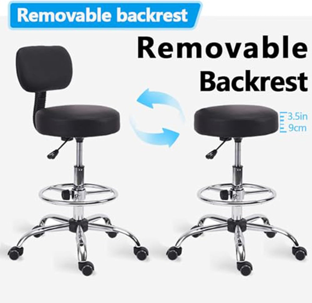 KLASIKA Drafting Swivel Chair with Back Support and Adjustable Footrest Rolling Stool, Multi-Purpose Office Desk Chair for Bar Kitchen Shop, Black