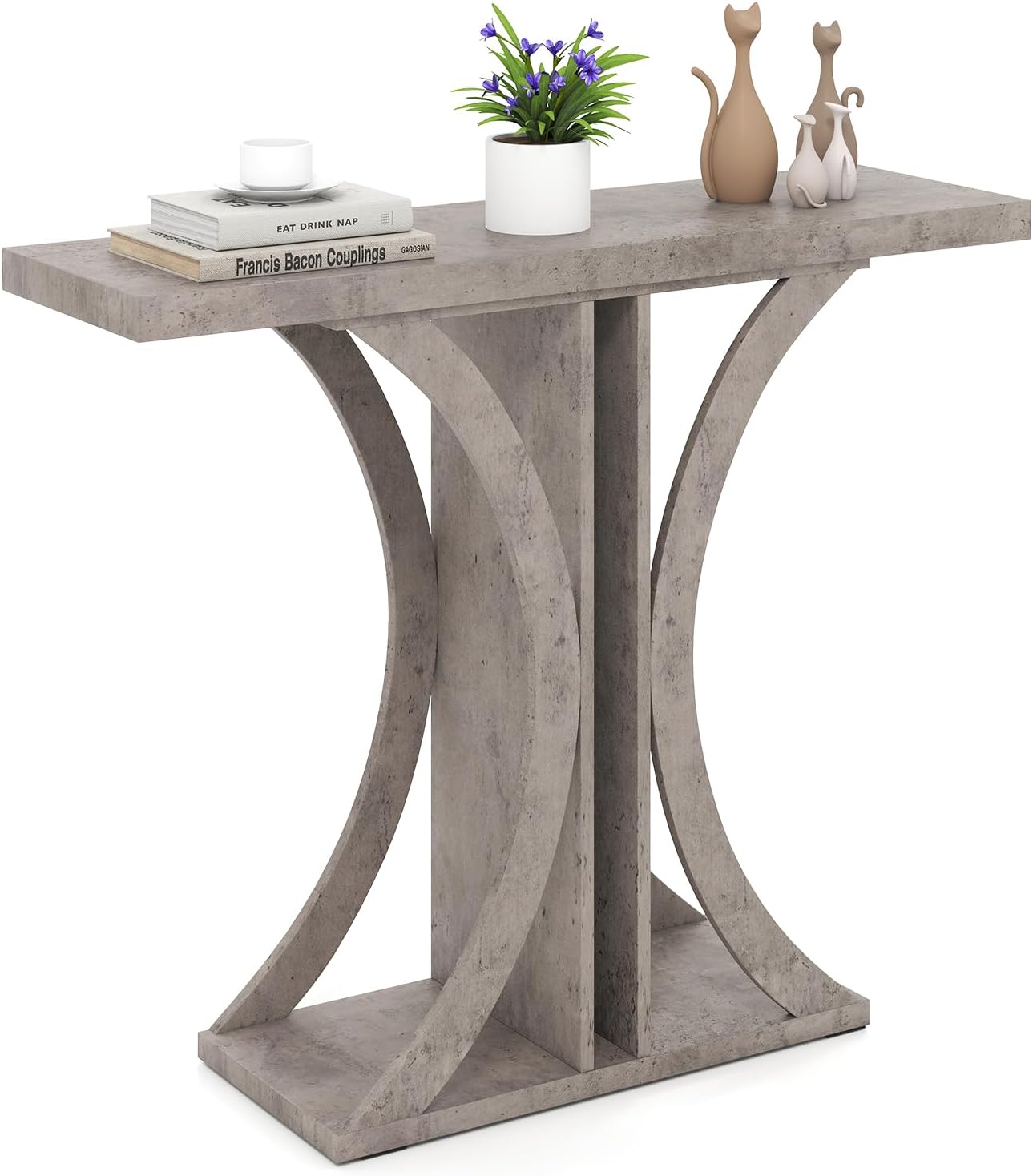 Giantex 40" Narrow Console Table, T-Shaped Entryway Table with Open Storage Shelve, Industrial Sofa Table Behind Couch, Modern Foyer Table, Accent Table for Living Room, Entrance, Hallway (Gray)
