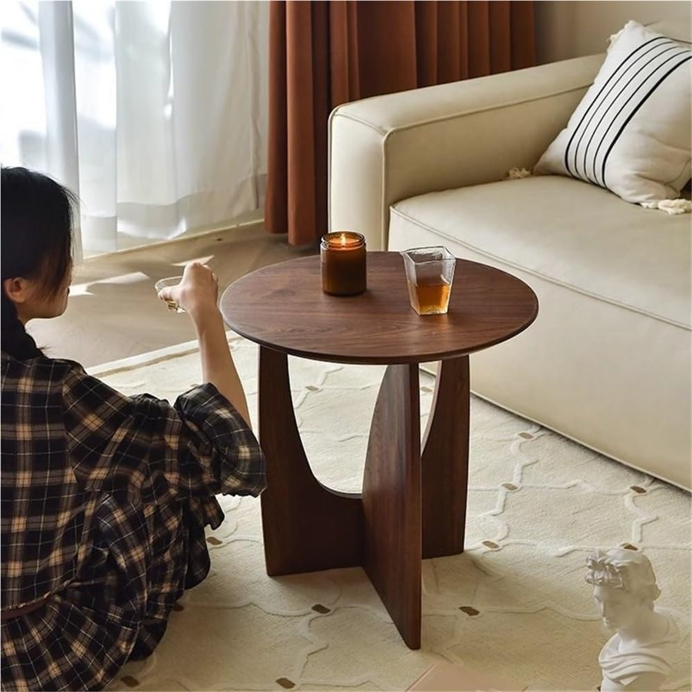 Wooden Round Side Table, Creative Small End Table for Small Spaces, Modern Night Stand, Accent Table Use in Living Room, Bedroom, Balcony(Natural)