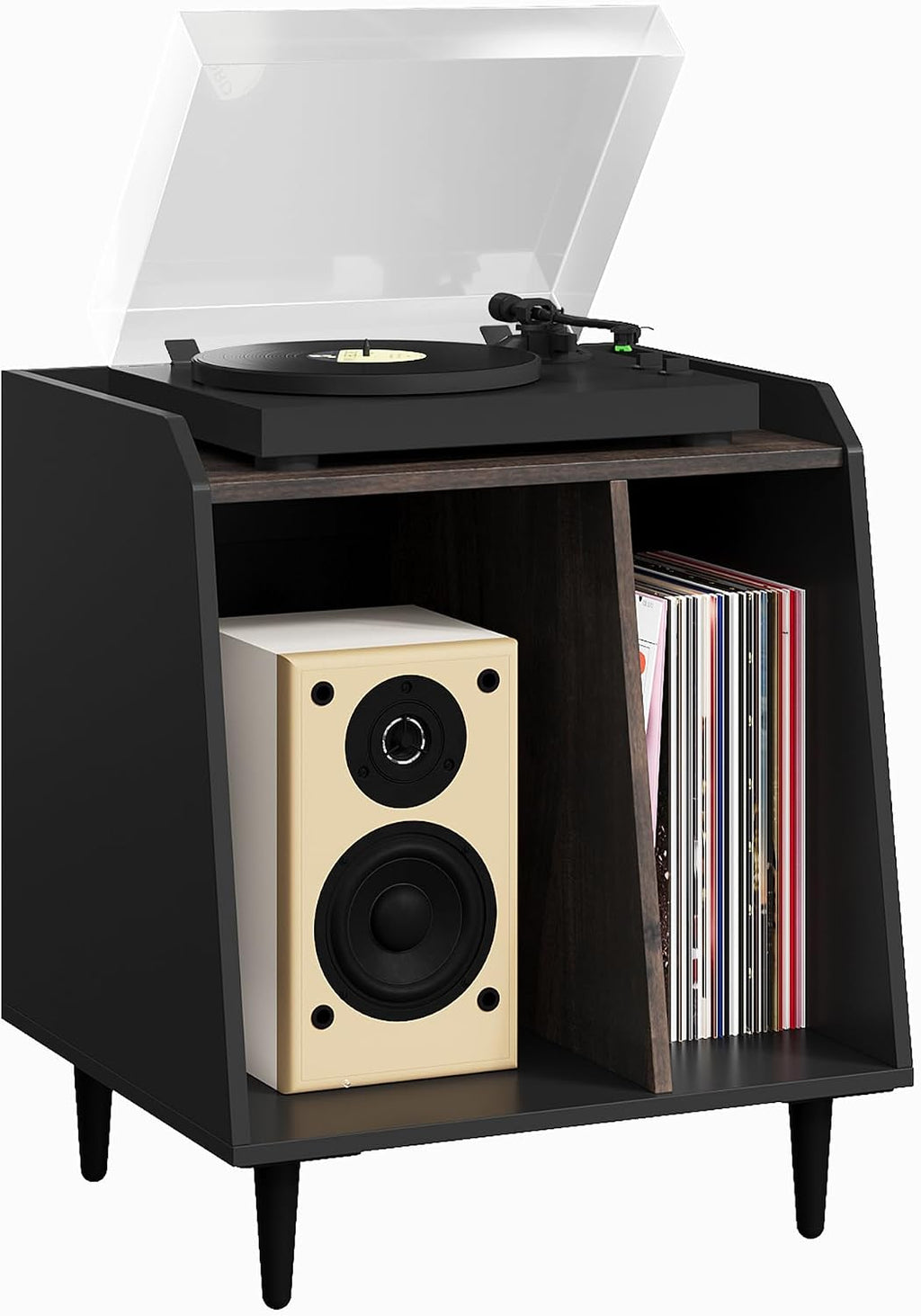 Rresyet End Table, Side Table with Adjustable Divided Shelves, Wooden Storage Cabinet,Side Table with Storage for Living Room and Bedroom (Black, 1 Pieces)