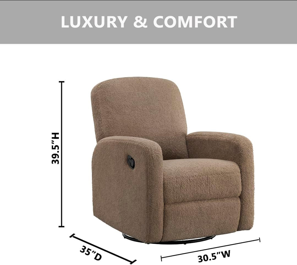 Oxford Baby Snuggly Glider Recliner Rocking Chair 360° Swivel for Nursery and Living Room - Boucle Teddy Brown