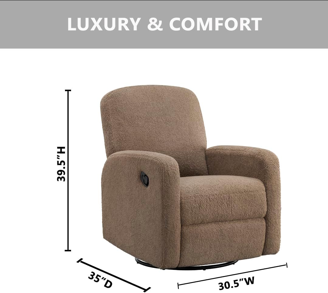 Oxford Baby Snuggly Glider Recliner Rocking Chair 360° Swivel for Nursery and Living Room - Boucle Teddy Brown