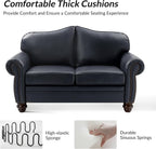 60" Wide Genuine Leather Chesterfield Loveseat, 2 Seat Leather Sofa with Rolled Arms, Nailhead Trim for Living Room Furniture, Easy Assembly – Navy